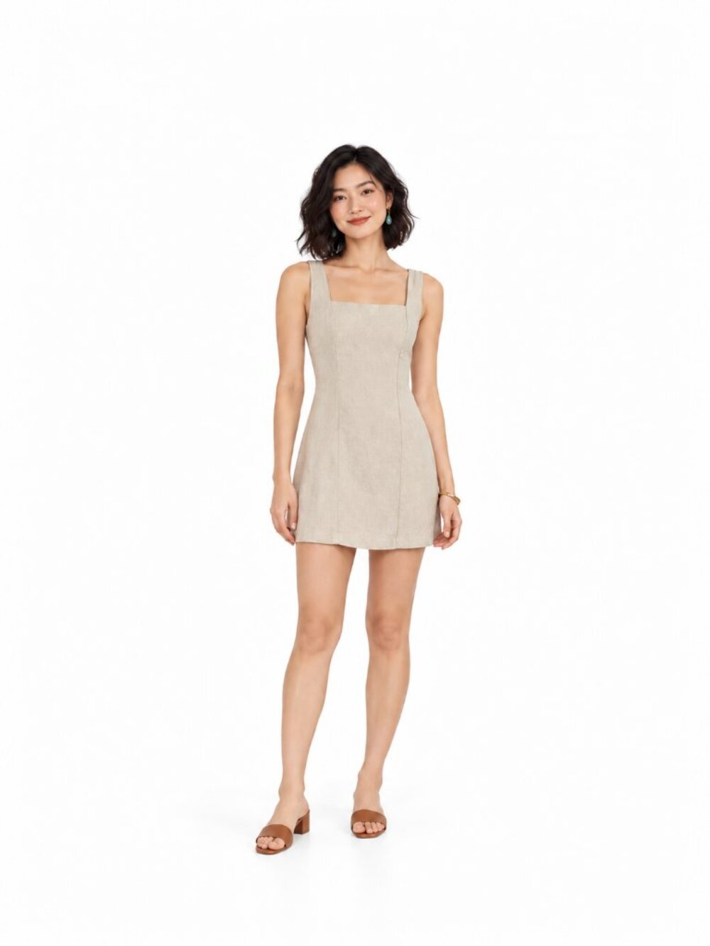 Old Navy Square-Neck Linen-Blend Mini Dress Flax Beige Size XS Summer Sundress